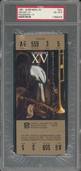 1981 Super Bowl XV Full Ticket, Gold Variation - PSA NM-MT 8